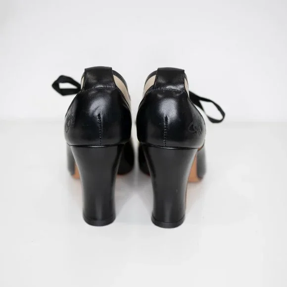 SOLD John Fluevog Revelation Mary Jane Pumps Black Off White Victorian Regency - Picture 4 of 10